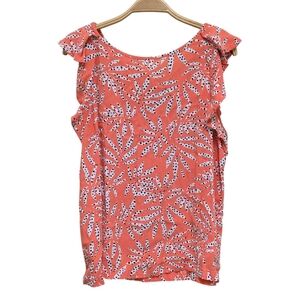 LOFT Ruffle Sleeveless Round Neck Orange Blouse Large